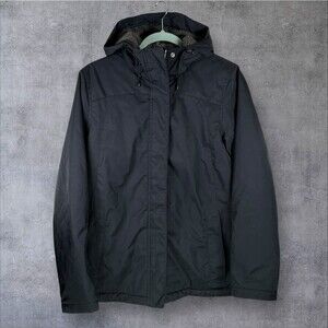 LL Bean Winter Warmer Jacket Womens Small Black Fleece Lined Hooded Coat 271136